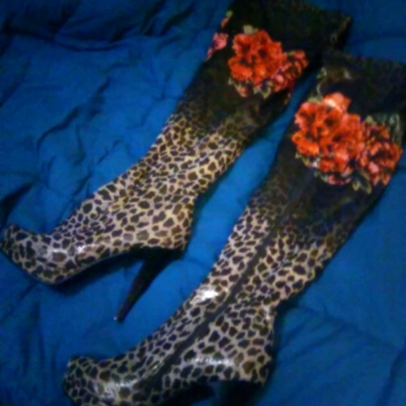 Shoes - Cheetah rose print over the knee boots